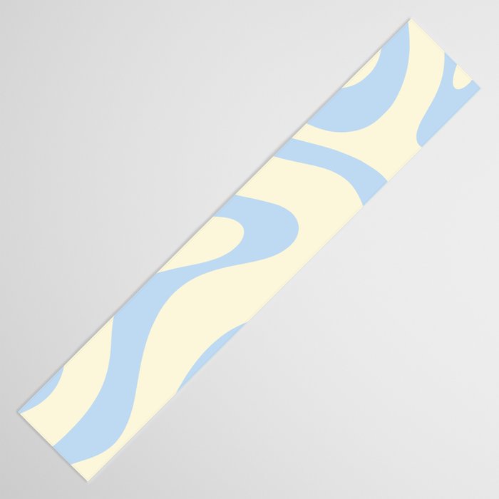 Modern Retro Liquid Swirl Abstract Pattern Light Baby Blue and Cream  Table Runner Gallery Image 3