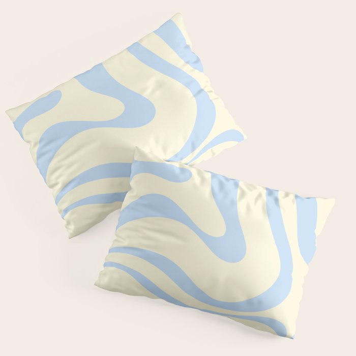 Modern Retro Liquid Swirl Abstract Pattern Light Baby Blue and Cream  Pillow Sham Gallery Image 3