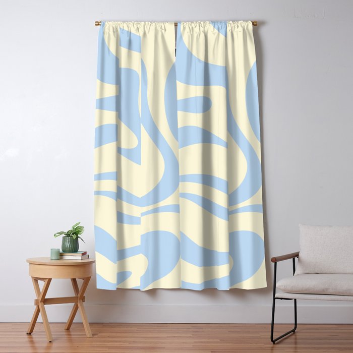 Modern Retro Liquid Swirl Abstract Pattern Light Baby Blue and Cream  Window Curtain Gallery Image 1