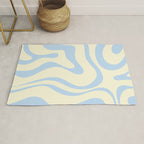Modern Retro Liquid Swirl Abstract Pattern Light Baby Blue and Cream  Rug Gallery Image 1
