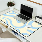 Modern Retro Liquid Swirl Abstract Pattern Light Baby Blue and Cream  Desk Mat Gallery Image 2
