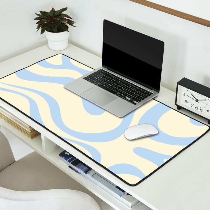 Modern Retro Liquid Swirl Abstract Pattern Light Baby Blue and Cream  Desk Mat Gallery Image 2