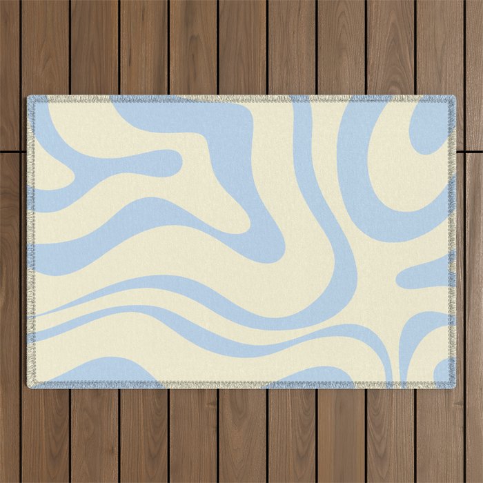 Modern Retro Liquid Swirl Abstract Pattern Light Baby Blue and Cream  Outdoor Rug Gallery Image 1