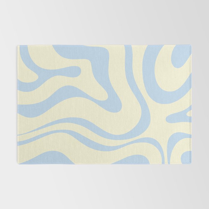 Modern Retro Liquid Swirl Abstract Pattern Light Baby Blue and Cream  Rug Gallery Image 2