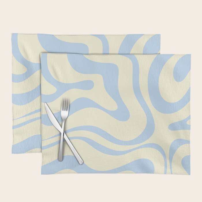 Modern Retro Liquid Swirl Abstract Pattern Light Baby Blue and Cream  Placemat Gallery Image 1
