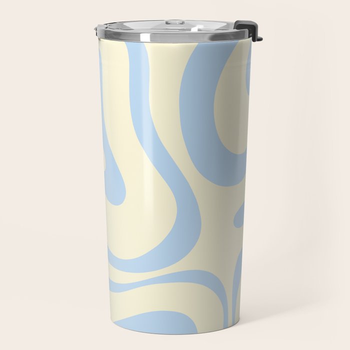 Modern Retro Liquid Swirl Abstract Pattern Light Baby Blue and Cream  Travel Mug Gallery Image 2