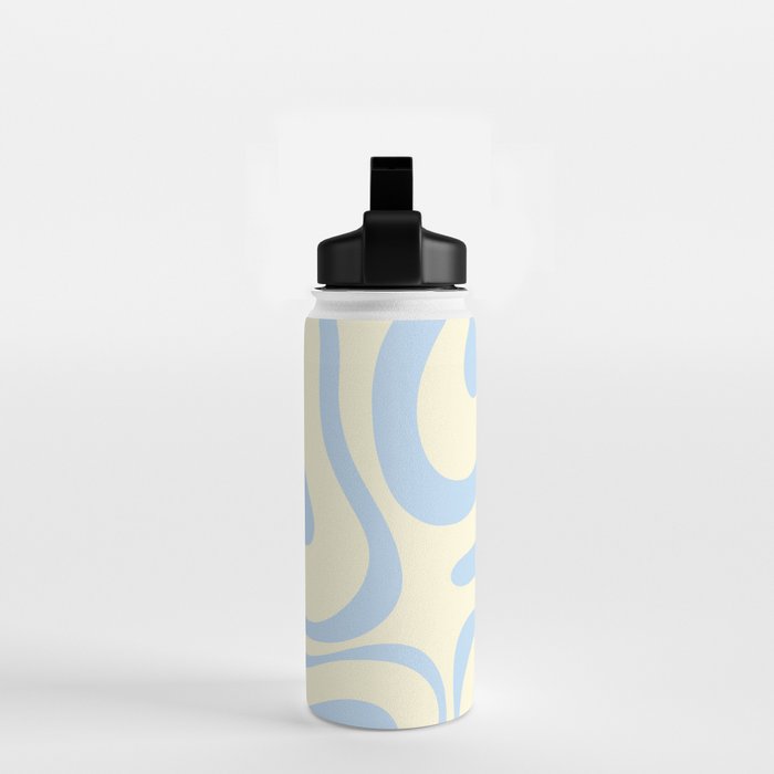 Modern Retro Liquid Swirl Abstract Pattern Light Baby Blue and Cream  Water Bottle Gallery Image 2