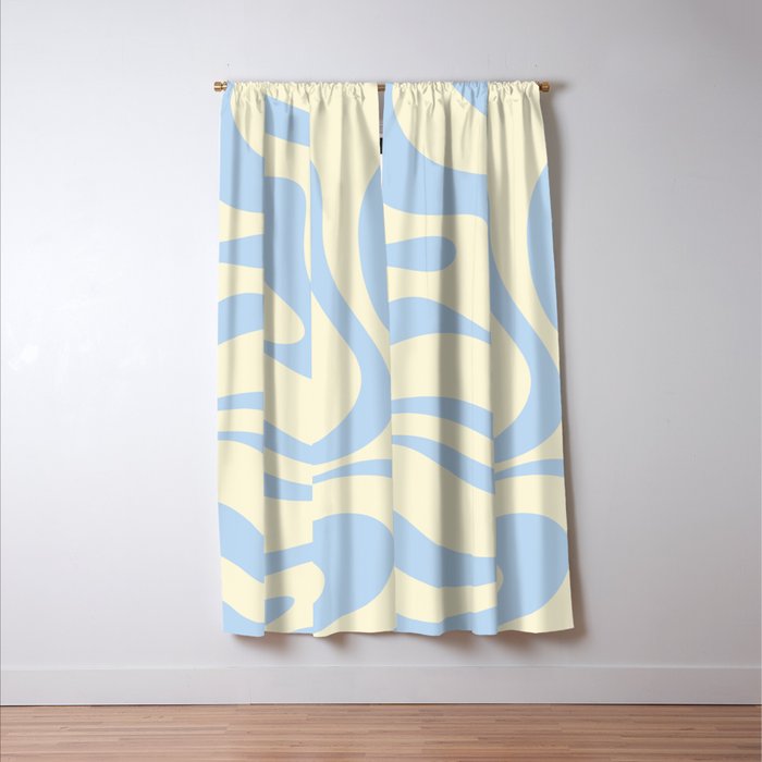 Modern Retro Liquid Swirl Abstract Pattern Light Baby Blue and Cream  Window Curtain Gallery Image 3
