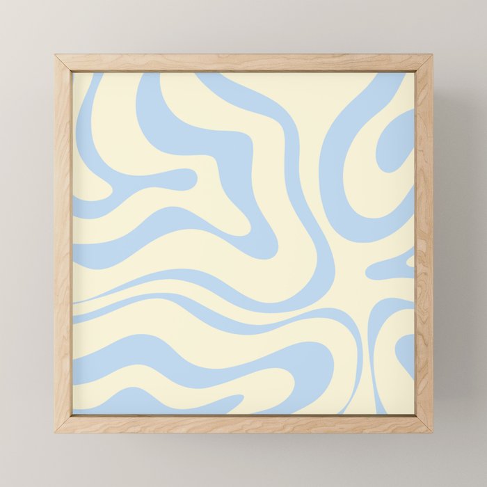 Modern Retro Liquid Swirl Abstract Pattern Light Baby Blue and Cream  Mini Art Print Gallery Image 1