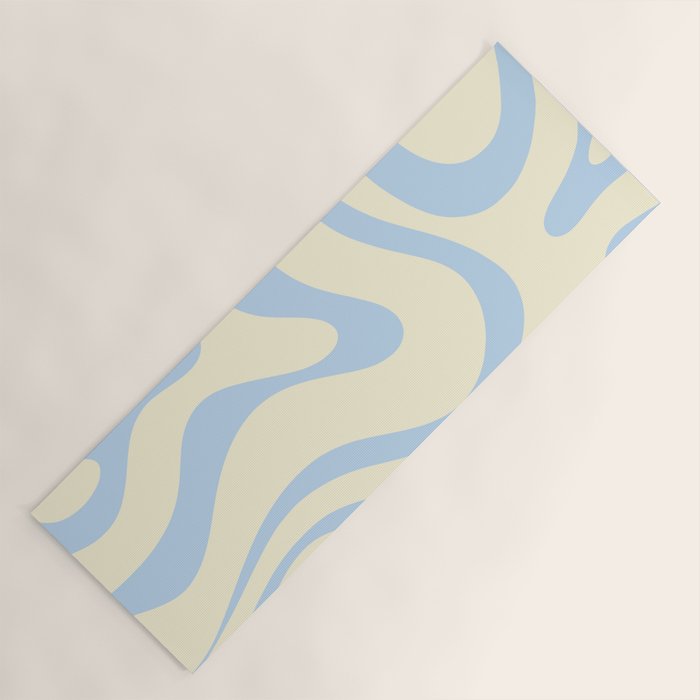 Modern Retro Liquid Swirl Abstract Pattern Light Baby Blue and Cream  Yoga Mat Gallery Image 1