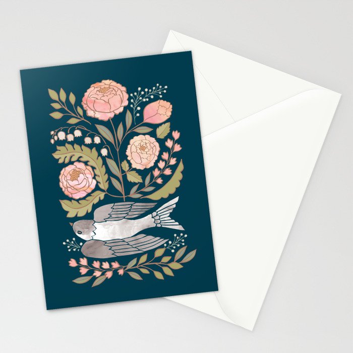 Peony Garden Dove Stationery Card Gallery Image 2