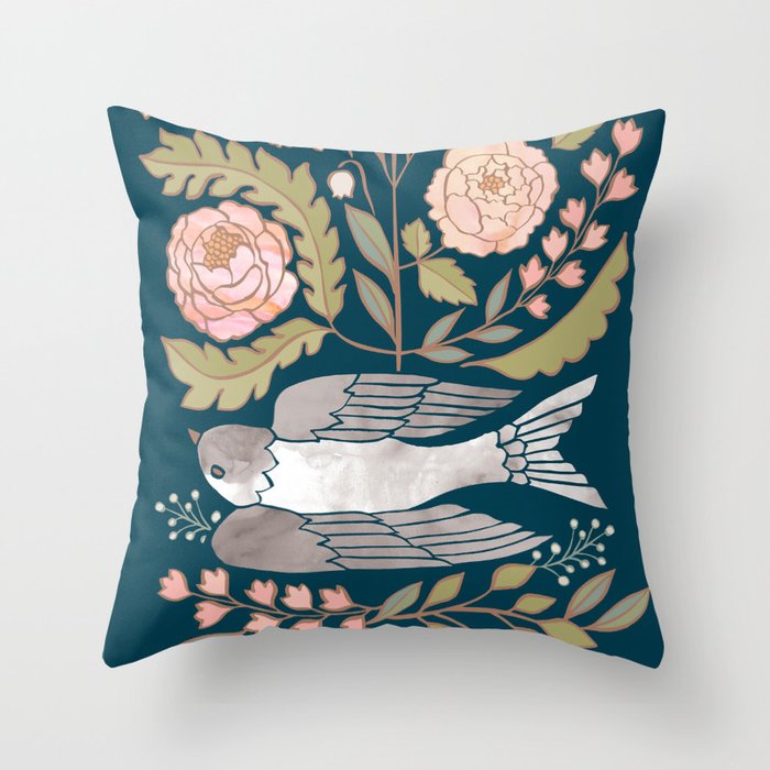Peony Garden Dove Throw Pillow Gallery Image 6