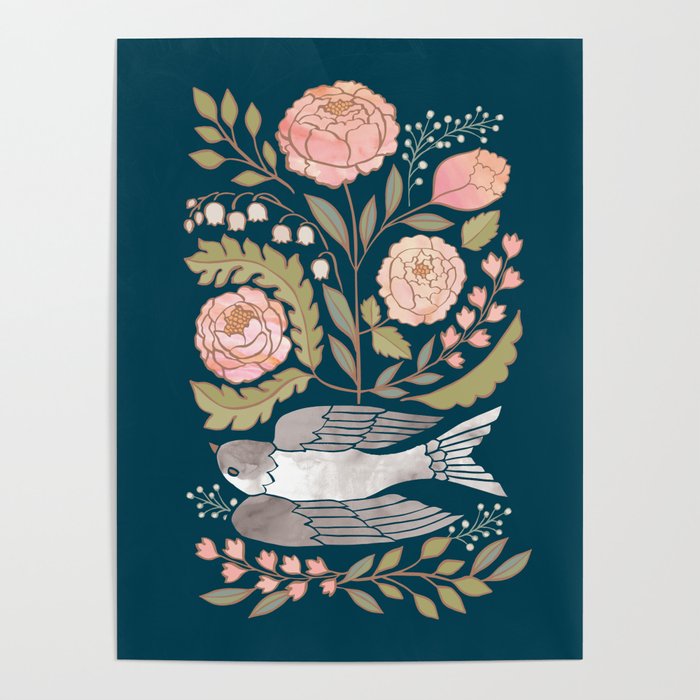 Peony Garden Dove Poster Gallery Image 1