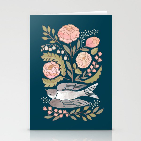 Peony Garden Dove Stationery Card Gallery Image 1