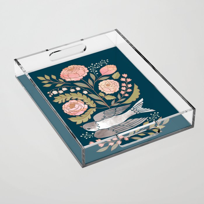Peony Garden Dove Acrylic Tray Gallery Image 1