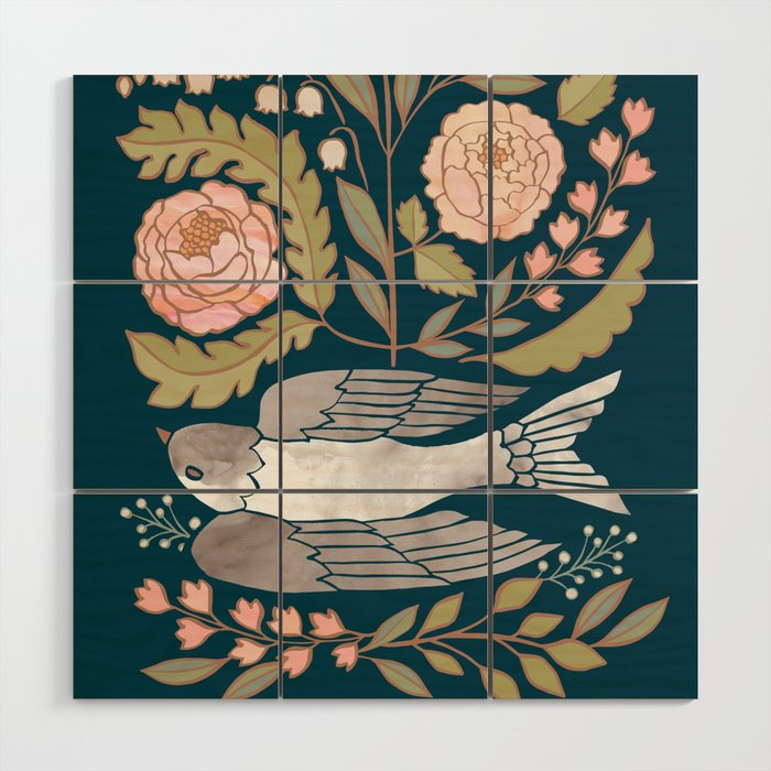 Peony Garden Dove Wood Wall Art Gallery Image 1