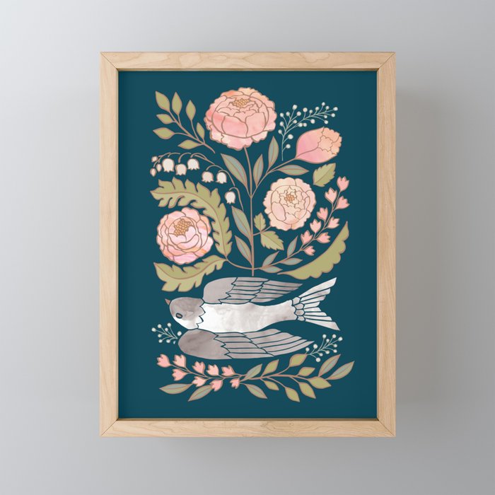 Peony Garden Dove Mini Art Print Gallery Image 1