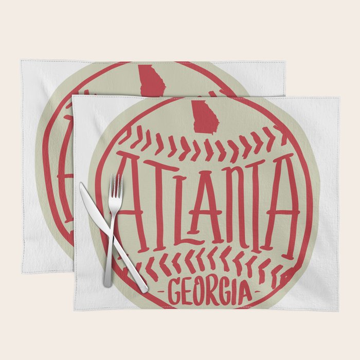 Atlanta Georgia Baseball - Hand Drawn, Script Typography Placemat Gallery Image 1