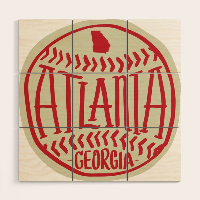 Atlanta Georgia Baseball - Hand Drawn, Script Typography Wood Wall Art Gallery Image 1