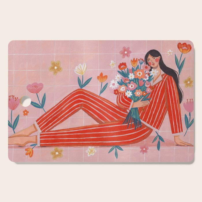 Modern Woman with Flowers Cutting Board Gallery Image 1