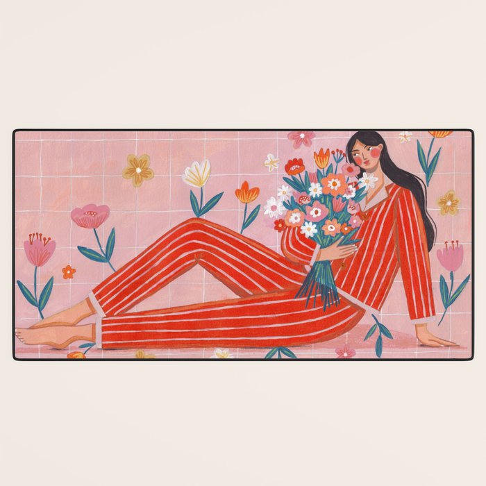 Modern Woman with Flowers Desk Mat Gallery Image 3