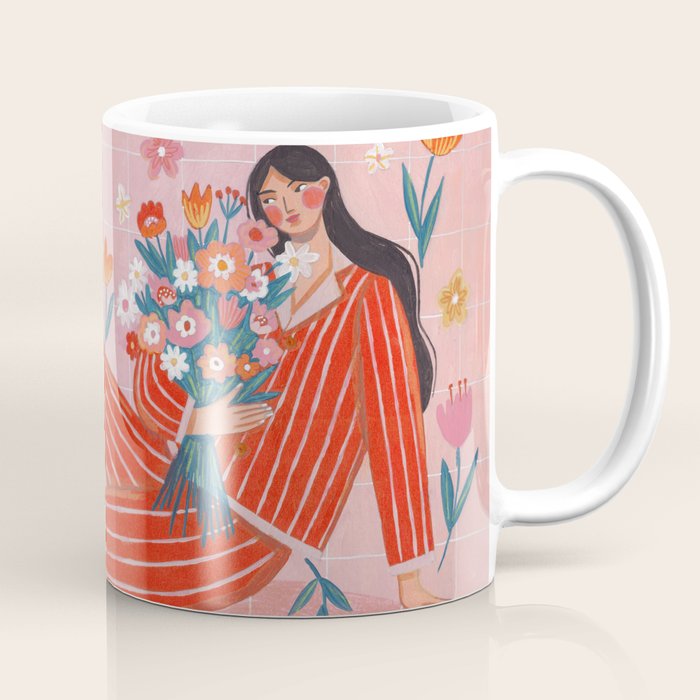 Modern Woman with Flowers Coffee Mug Gallery Image 1