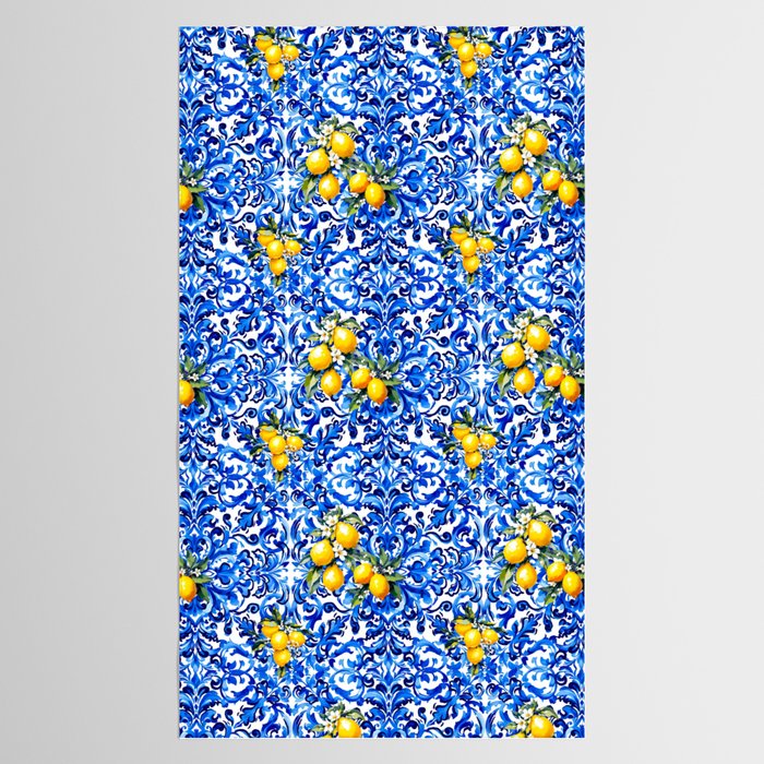 Blue Italian majolica baroque lemon art Tablecloth Gallery Image 2