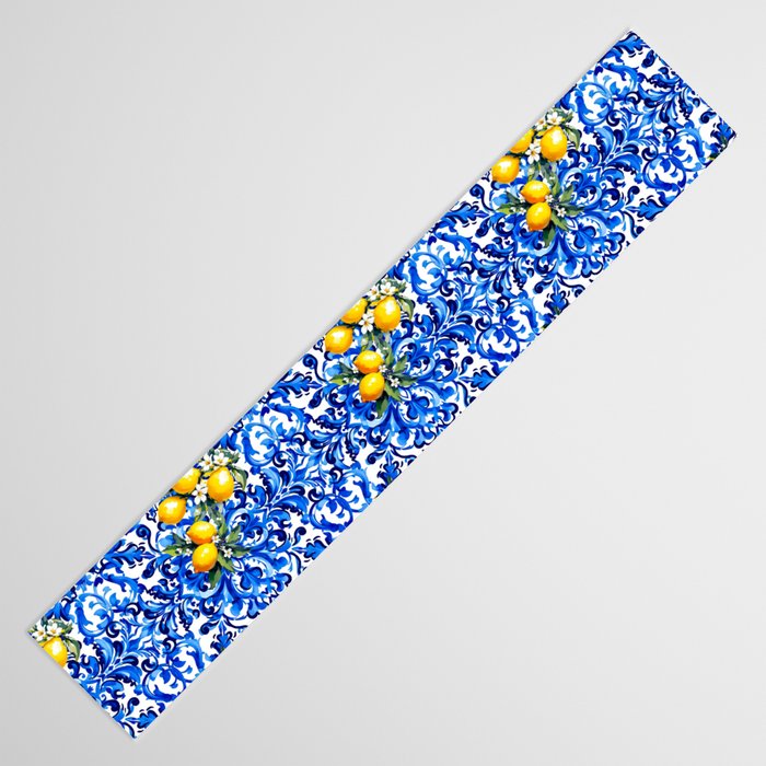 Blue Italian majolica baroque lemon art Table Runner Gallery Image 3