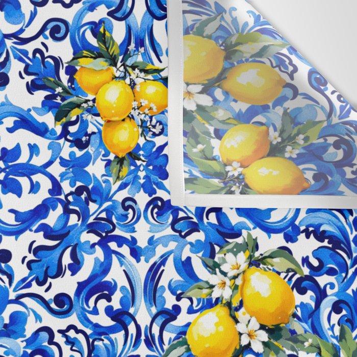 Blue Italian majolica baroque lemon art Wall Tapestry Gallery Image 3