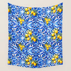 Blue Italian majolica baroque lemon art Wall Tapestry Gallery Image 4