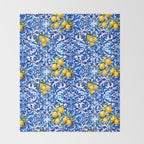 Blue Italian majolica baroque lemon art Throw Blanket Gallery Image 2