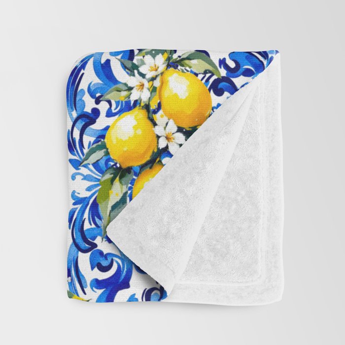 Blue Italian majolica baroque lemon art Throw Blanket Gallery Image 3