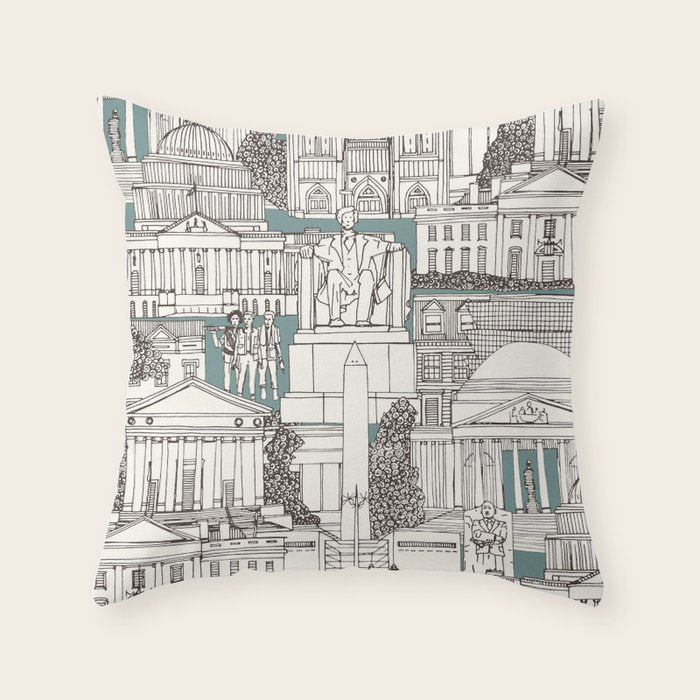 Washington DC toile juniper Throw Pillow Gallery Image 1