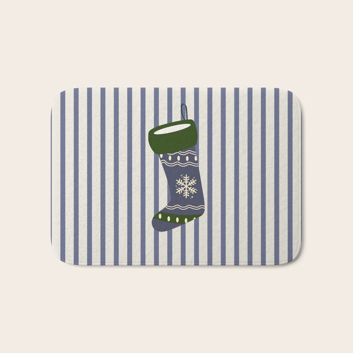 Christmas Stocking Blue Bath Mat Gallery Image 1
