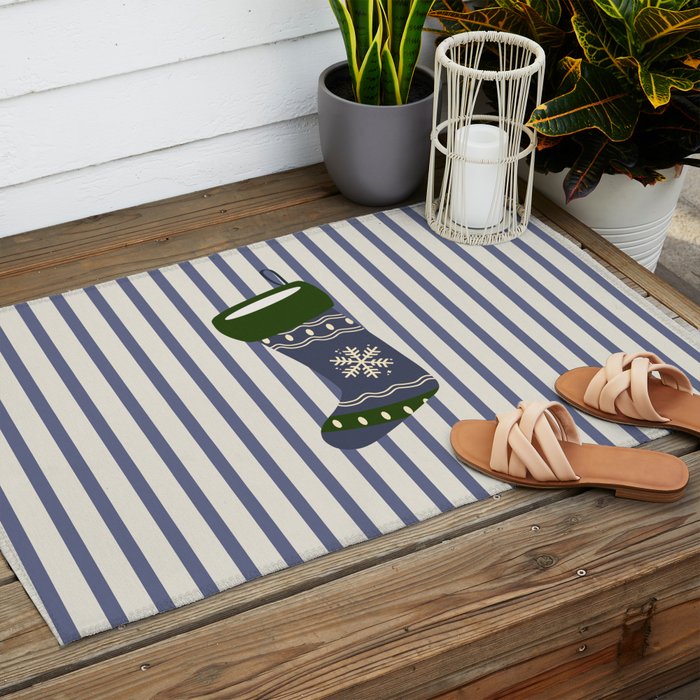Christmas Stocking Blue Outdoor Rug Gallery Image 2