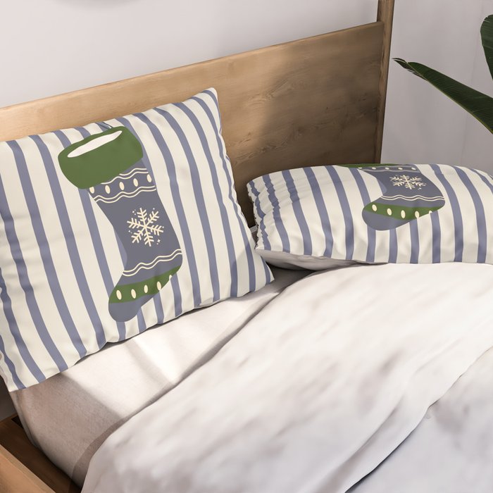 Christmas Stocking Blue Pillow Sham Gallery Image 2