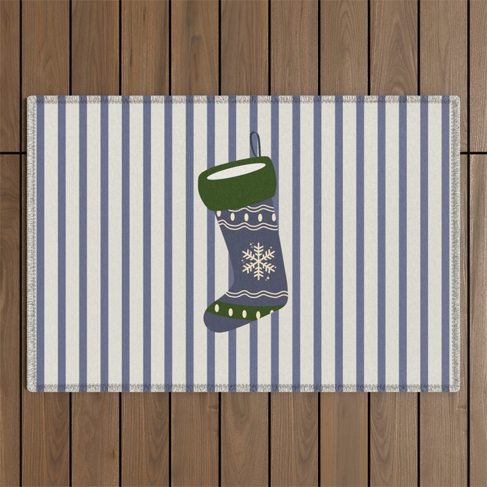 Christmas Stocking Blue Outdoor Rug Gallery Image 1