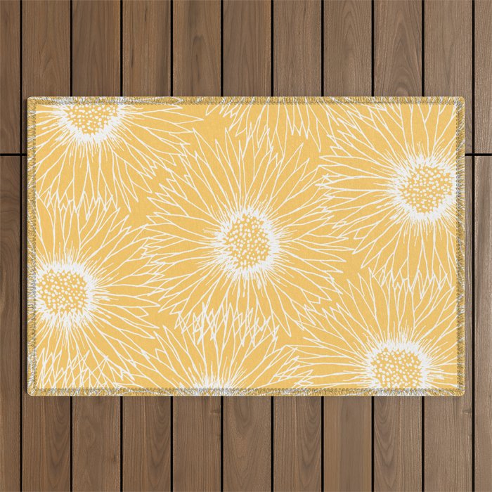 Yellow Sunflowers Line Art Outdoor Rug Gallery Image 1
