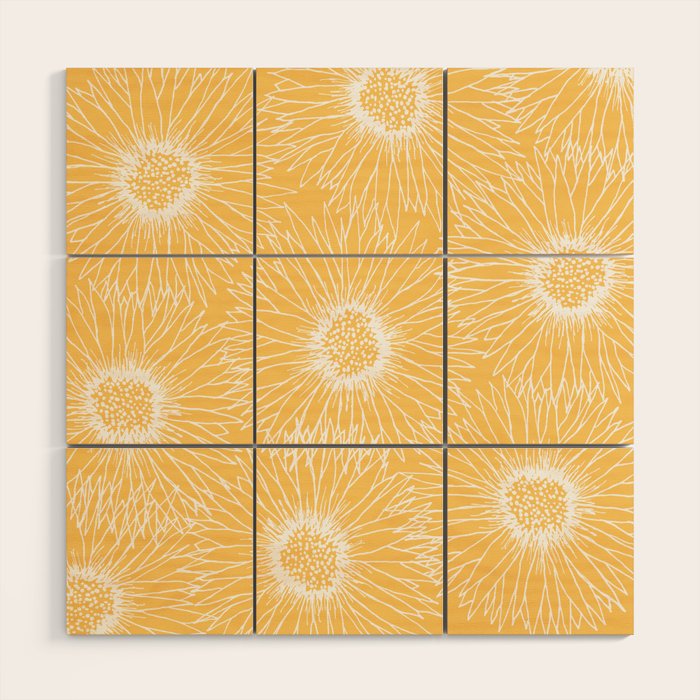 Yellow Sunflowers Line Art Wood Wall Art Gallery Image 1