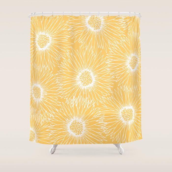 Yellow Sunflowers Line Art Shower Curtain Gallery Image 1