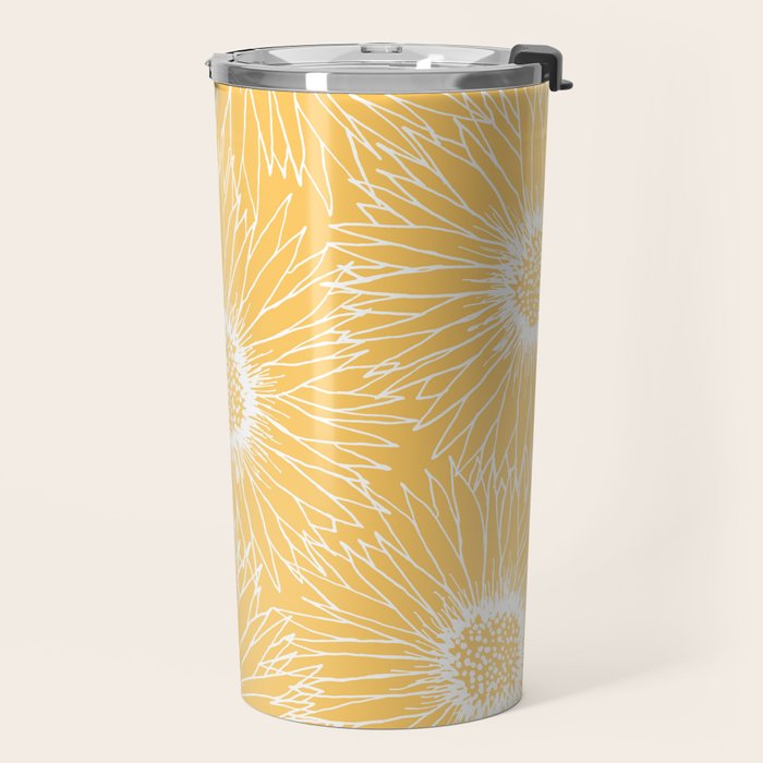 Yellow Sunflowers Line Art Travel Mug Gallery Image 2
