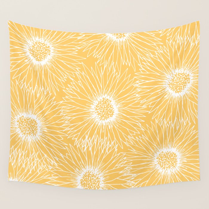Yellow Sunflowers Line Art Wall Tapestry Gallery Image 4