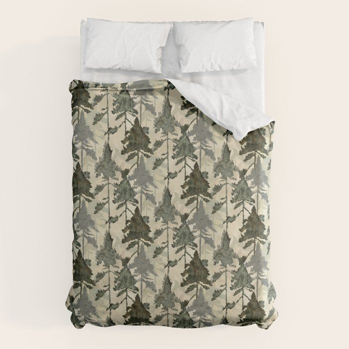 Enchanted Watercolor Pine Forest Duvet Cover Gallery Image 6