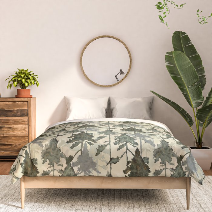 Enchanted Watercolor Pine Forest Comforter Gallery Image 3
