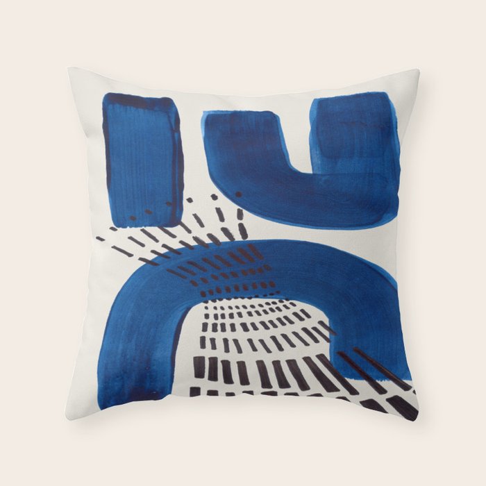 Colorful Mid Century Modern Abstract Fun Shapes Patterns Navy Blue Abstract Expressionism Throw Pillow Gallery Image 6