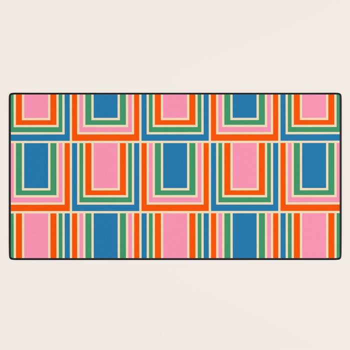 Colorful Retro Geometric Portes Pattern Blue Orange Pink Green Desk Mat Gallery Image 3