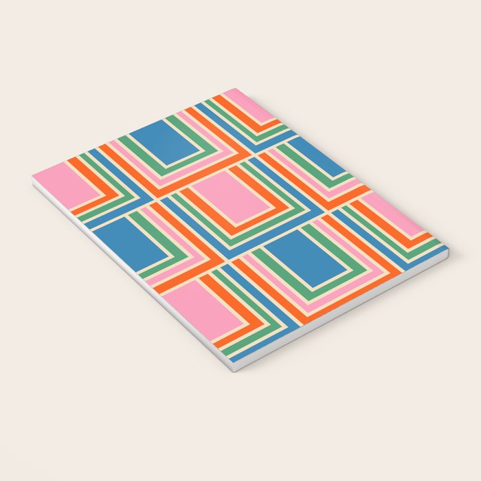 Colorful Retro Geometric Portes Pattern Blue Orange Pink Green Notebook Gallery Image 3