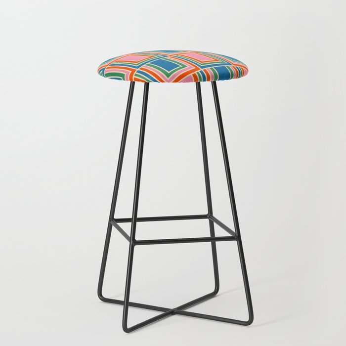 Colorful Retro Geometric Portes Pattern Blue Orange Pink Green Stool Gallery Image 1