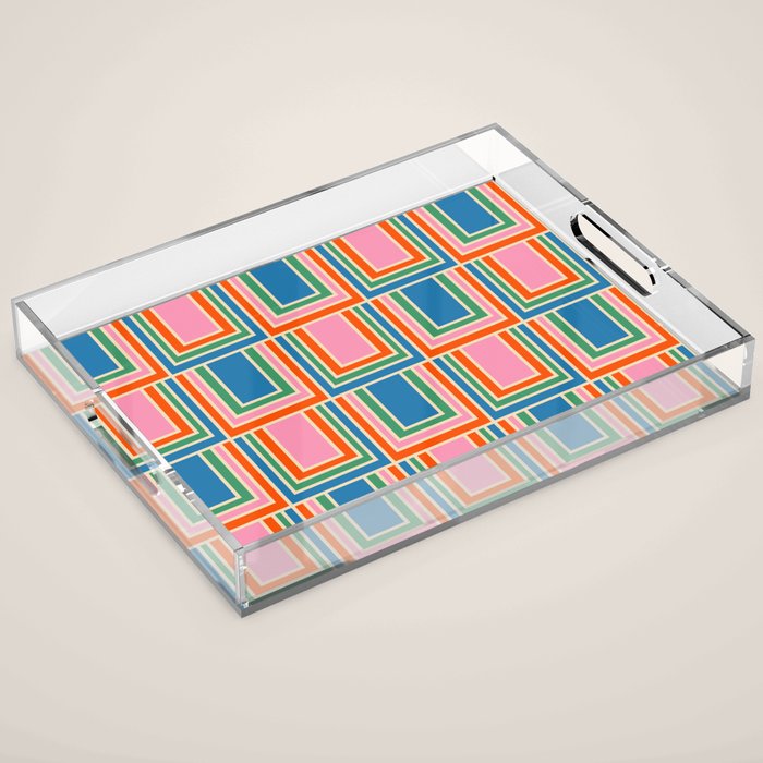 Colorful Retro Geometric Portes Pattern Blue Orange Pink Green Acrylic Tray Gallery Image 1