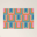 Colorful Retro Geometric Portes Pattern Blue Orange Pink Green Welcome Mat Gallery Image 1